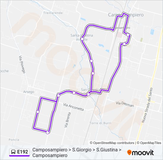 Percorso linea bus E192