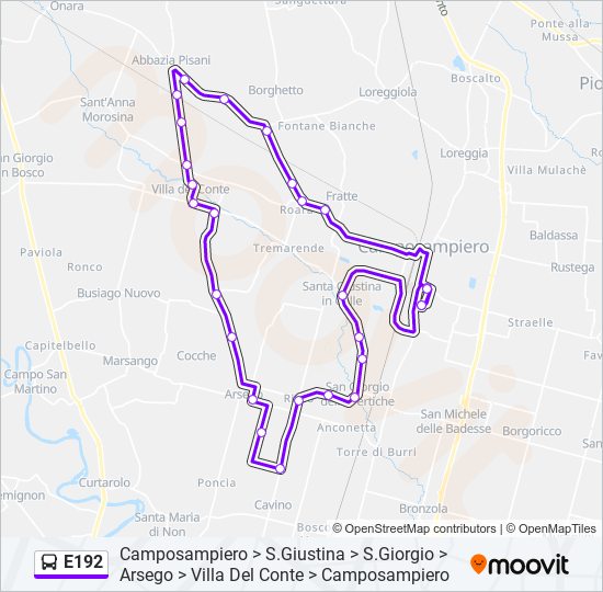 Percorso linea bus E192