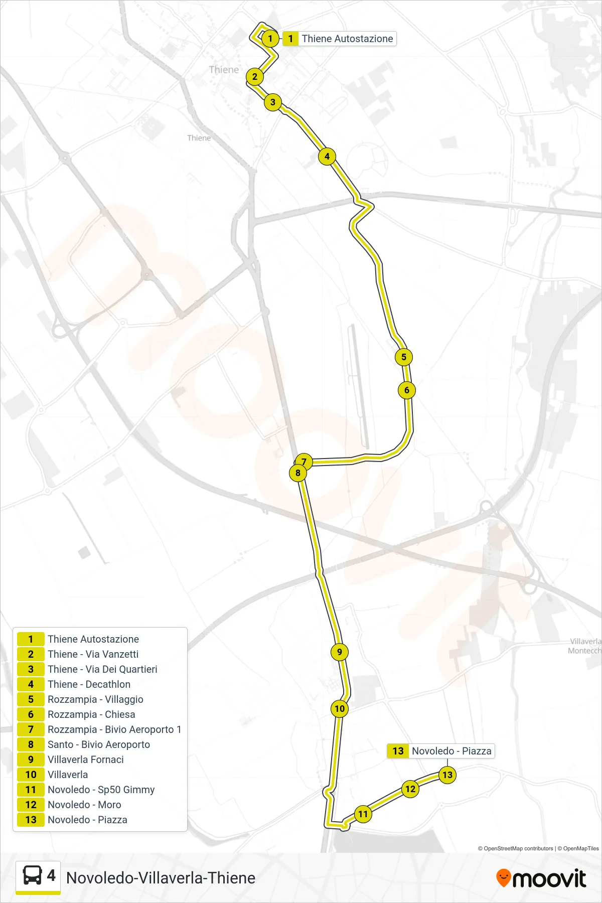 Linea 4 bus (Novoledo) - Percorsi e fermate sulla mappa