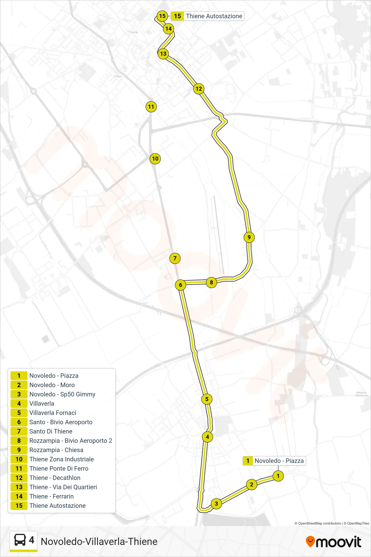 Linea 4 bus (Thiene Autostazione) - Percorsi e fermate sulla mappa