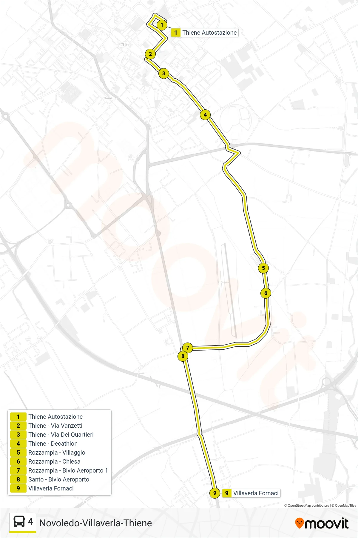 Linea 4 bus (Villaverla Fornaci) - Percorsi e fermate sulla mappa