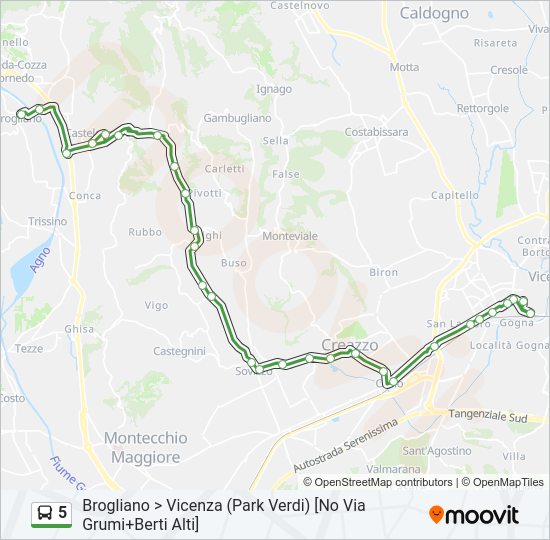 Percorso linea bus 5