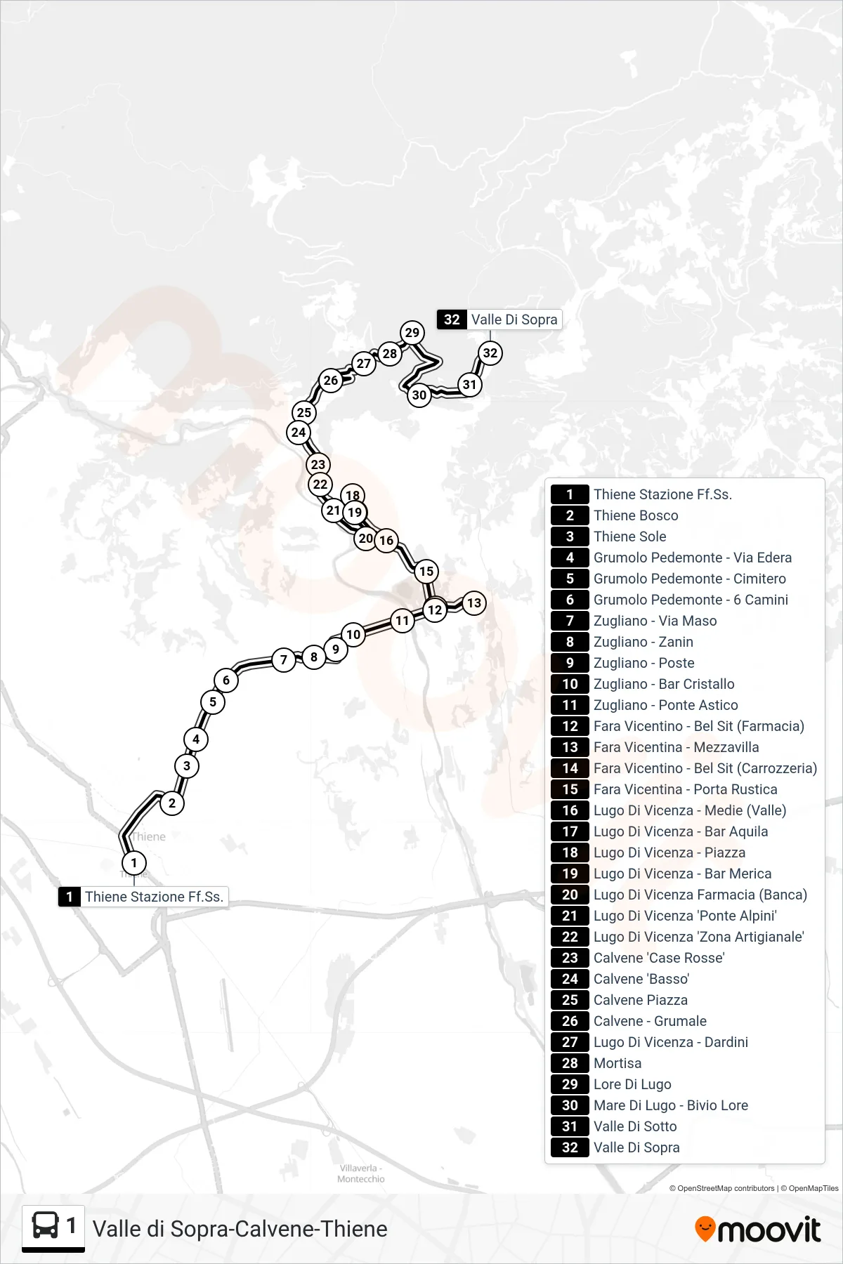 Linea 1  bus (Valle Di Sopra) - Percorsi e fermate sulla mappa