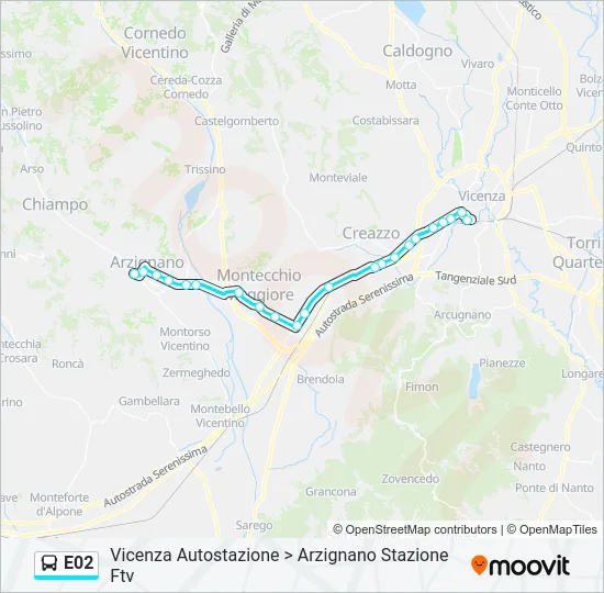 Percorso linea bus E02