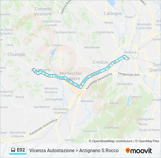 Percorso linea bus E02