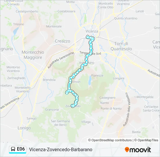 Percorso linea bus E06