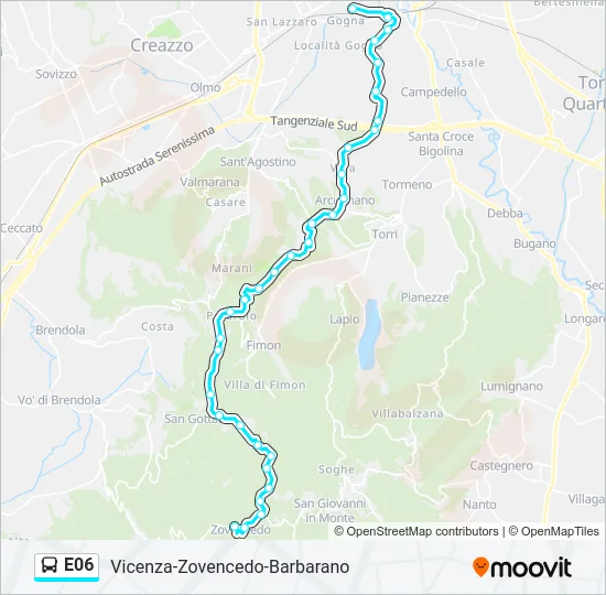 Percorso linea bus E06