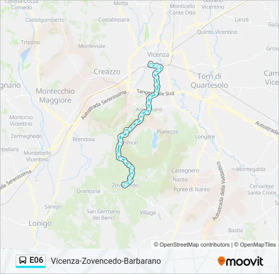 Percorso linea bus E06