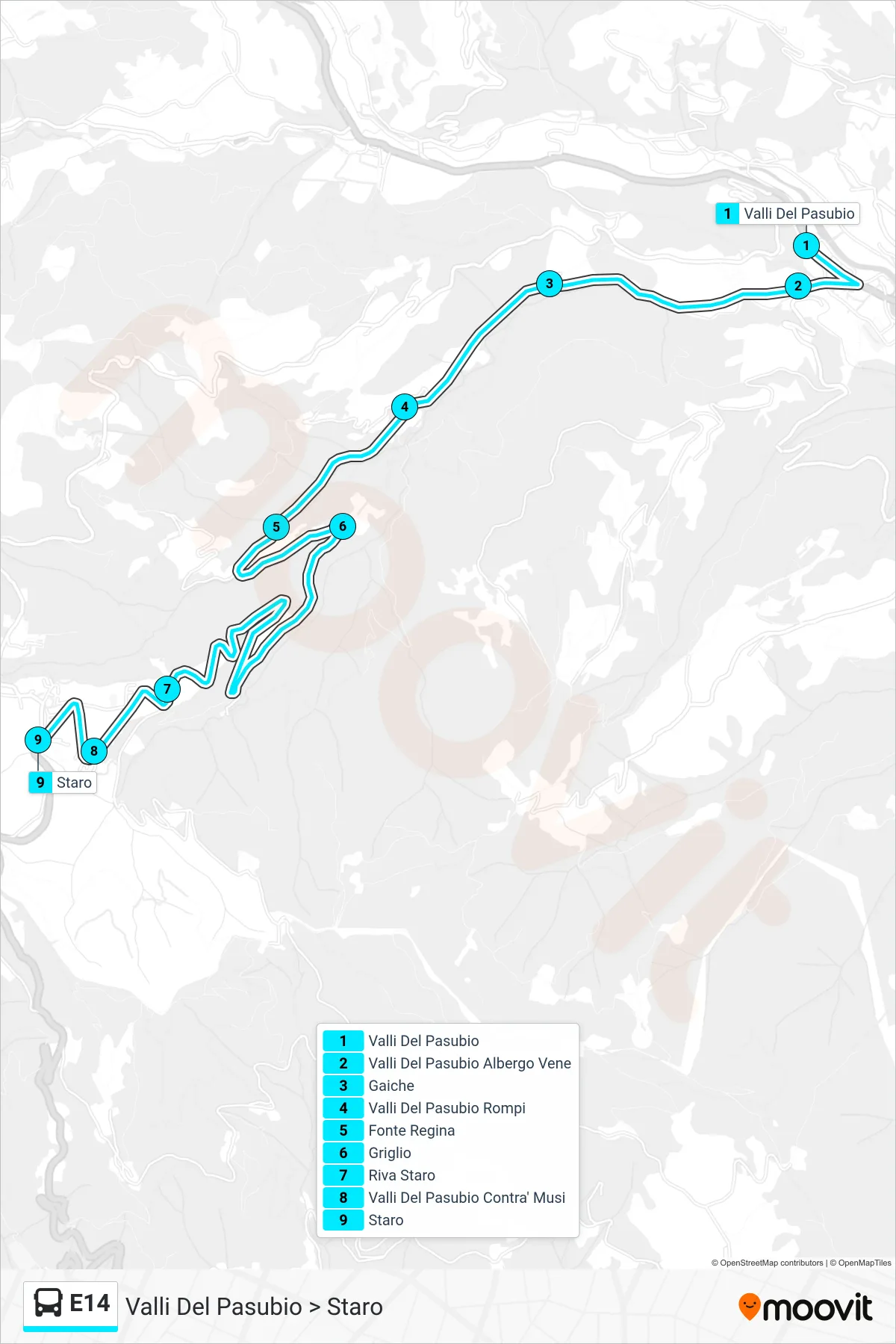 Linea E14 bus (Valli Del Pasubio > Staro) - Percorsi e fermate sulla mappa