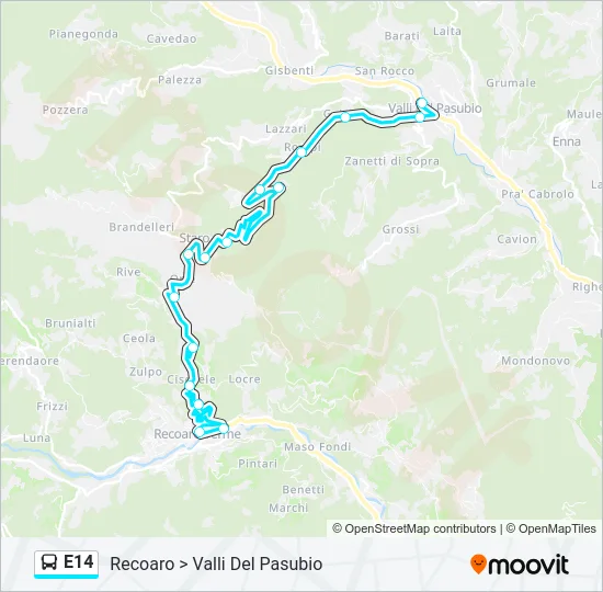 Percorso linea bus E14
