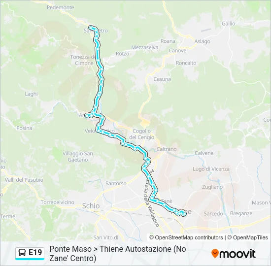 Percorso linea bus E19