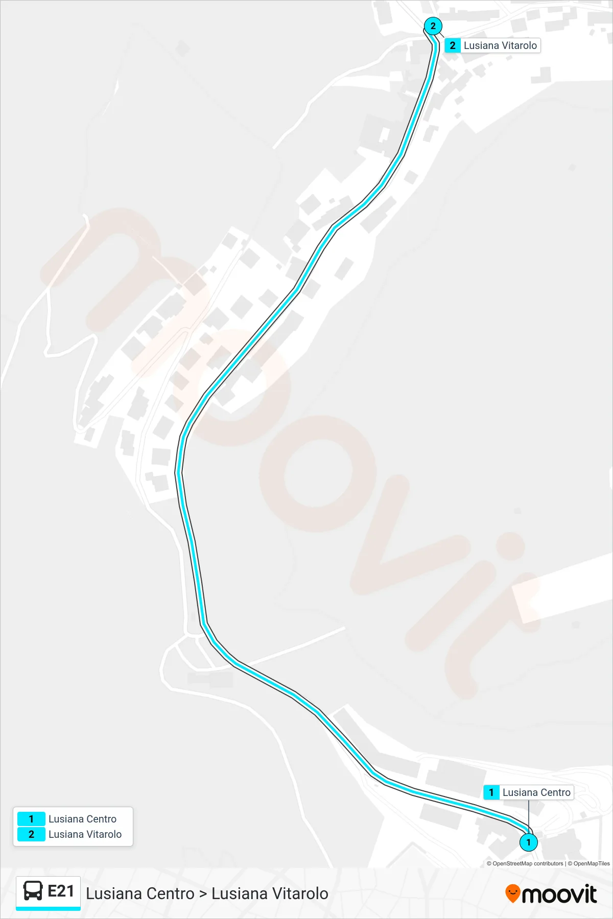 Linea E21  bus (Lusiana Centro > Lusiana Vitarolo) - Percorsi e fermate sulla mappa