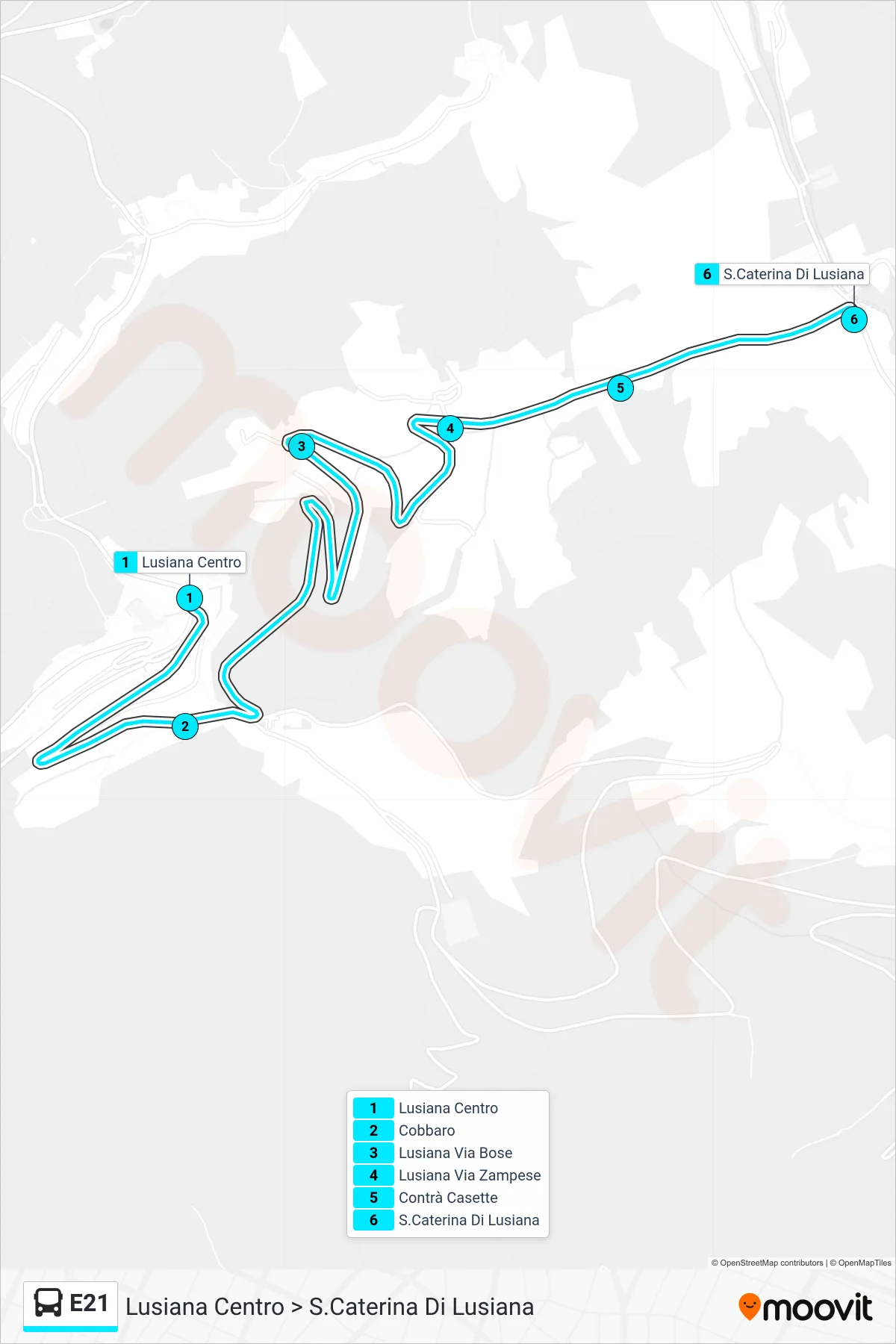 Linea E21 bus (Lusiana Centro > S.Caterina Di Lusiana) - Percorsi e fermate sulla mappa