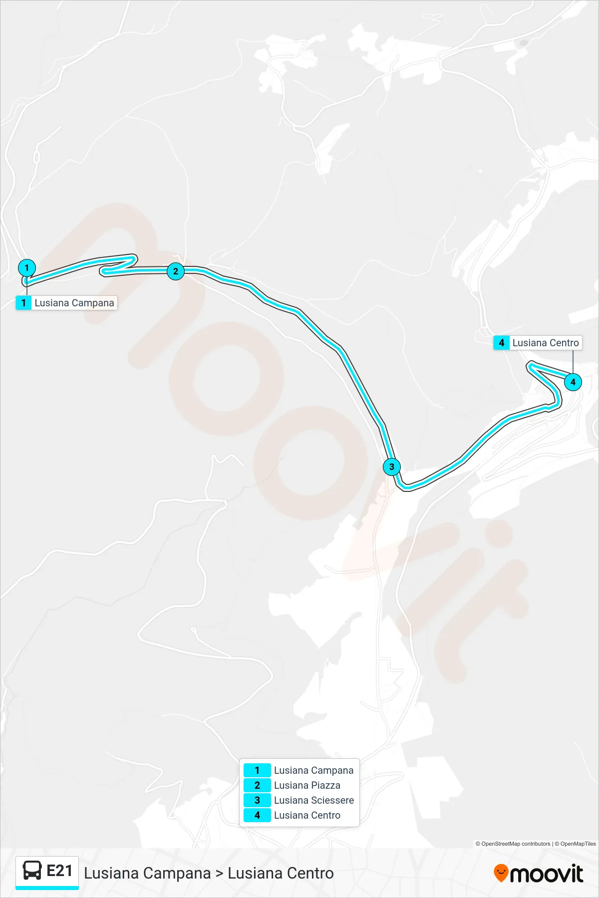 Linea E21 bus (Lusiana Campana > Lusiana Centro) - Percorsi e fermate sulla mappa