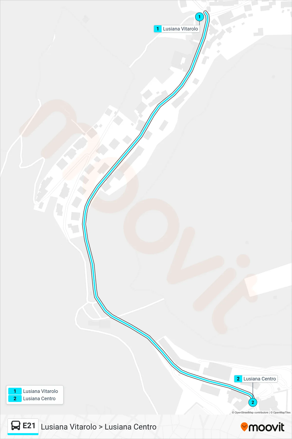 Linea E21 bus (Lusiana Vitarolo > Lusiana Centro) - Percorsi e fermate sulla mappa