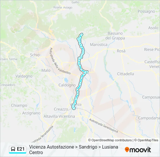 Percorso linea bus E21