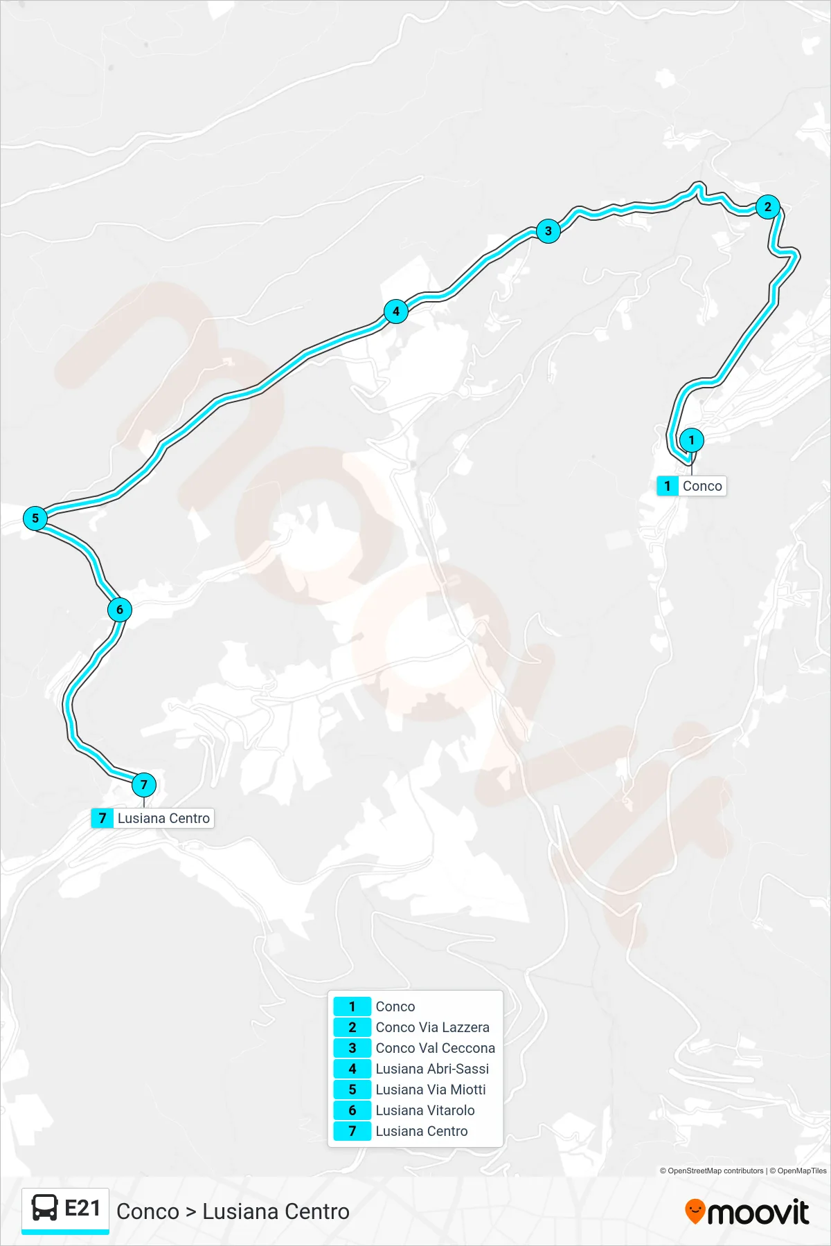 Linea E21 bus (Conco > Lusiana Centro) - Percorsi e fermate sulla mappa