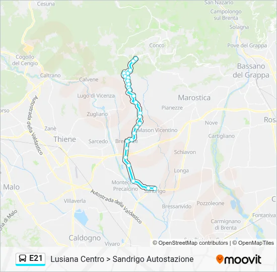 Percorso linea bus E21
