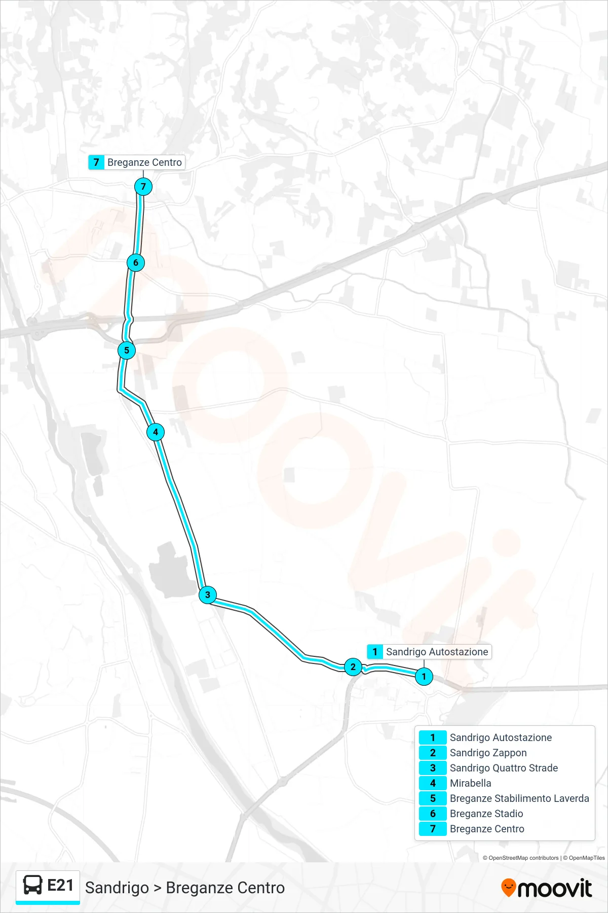 Linea E21 bus (Sandrigo > Breganze Centro) - Percorsi e fermate sulla mappa