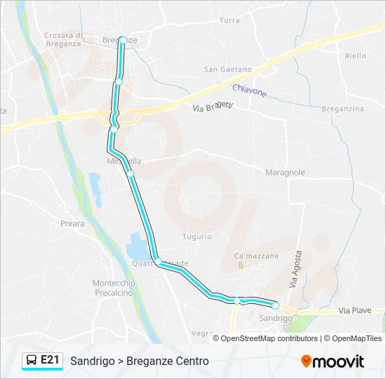 Percorso linea bus E21