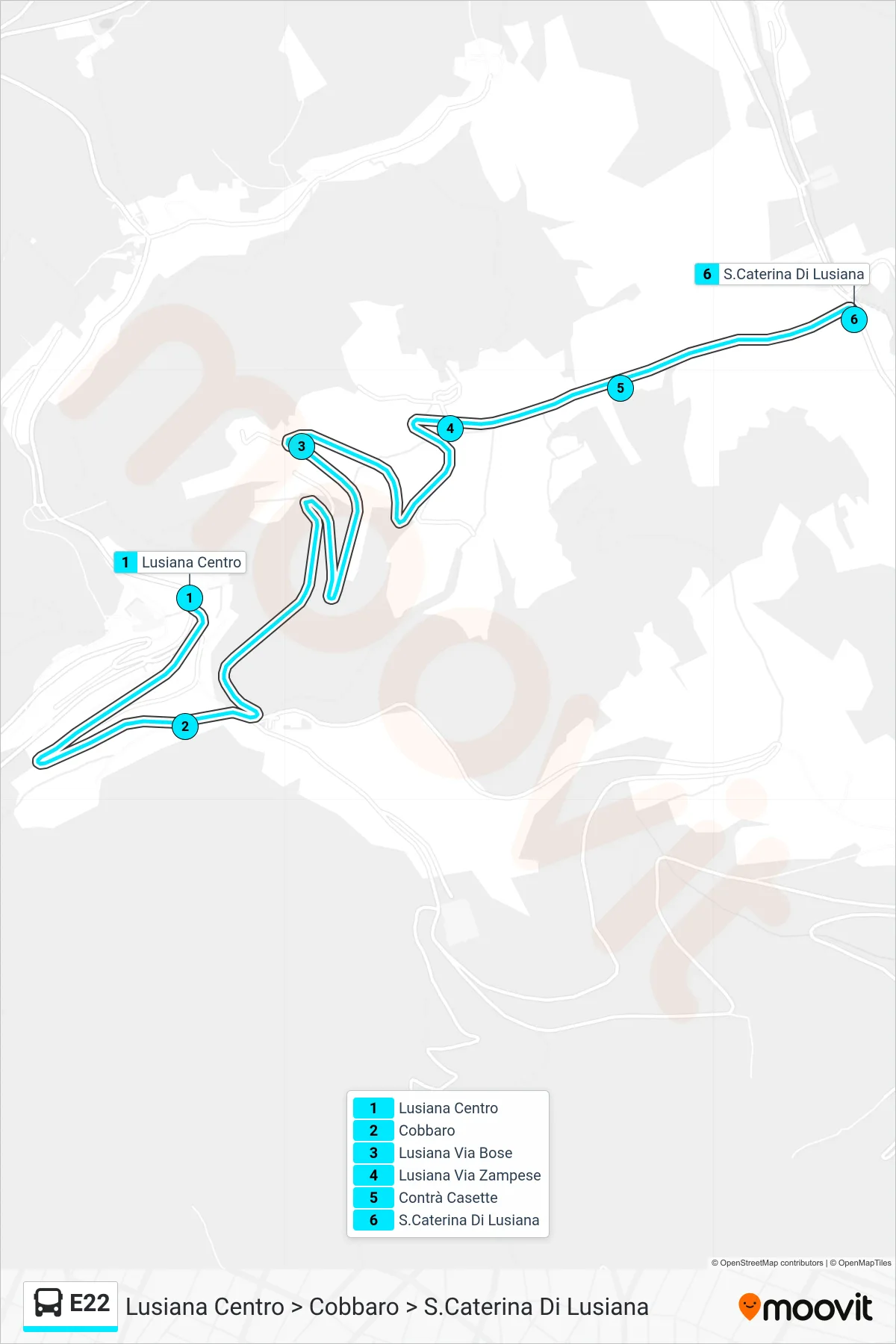 Linea E22 bus (Lusiana Centro > Cobbaro > S.Caterina Di Lusiana) - Percorsi e fermate sulla mappa