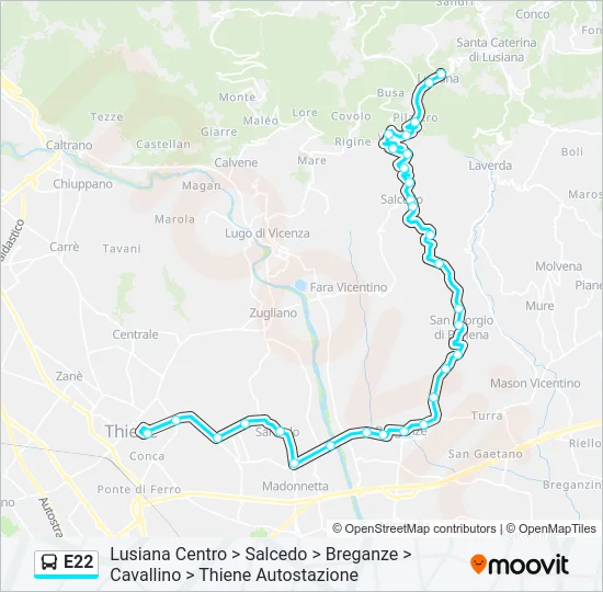 Percorso linea bus E22