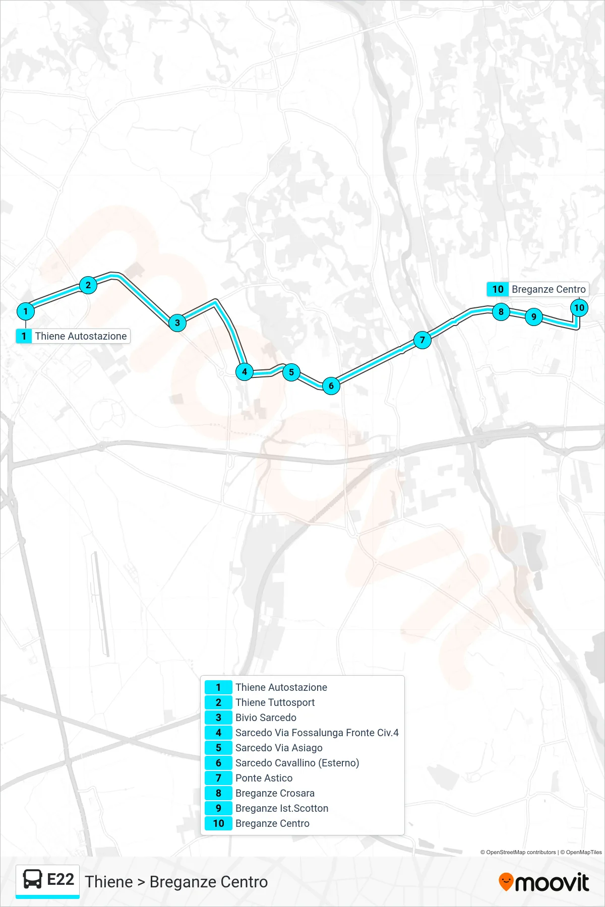 Linea E22 bus (Thiene > Breganze Centro) - Percorsi e fermate sulla mappa