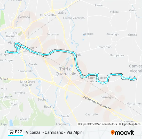 Percorso linea bus E27