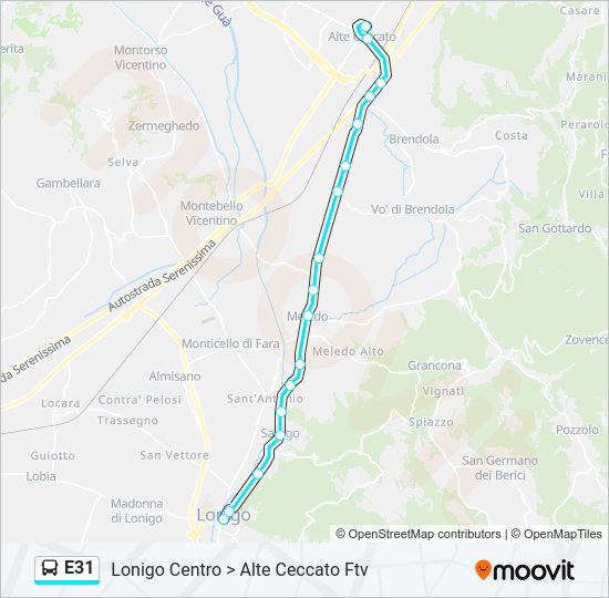 Percorso linea bus E31