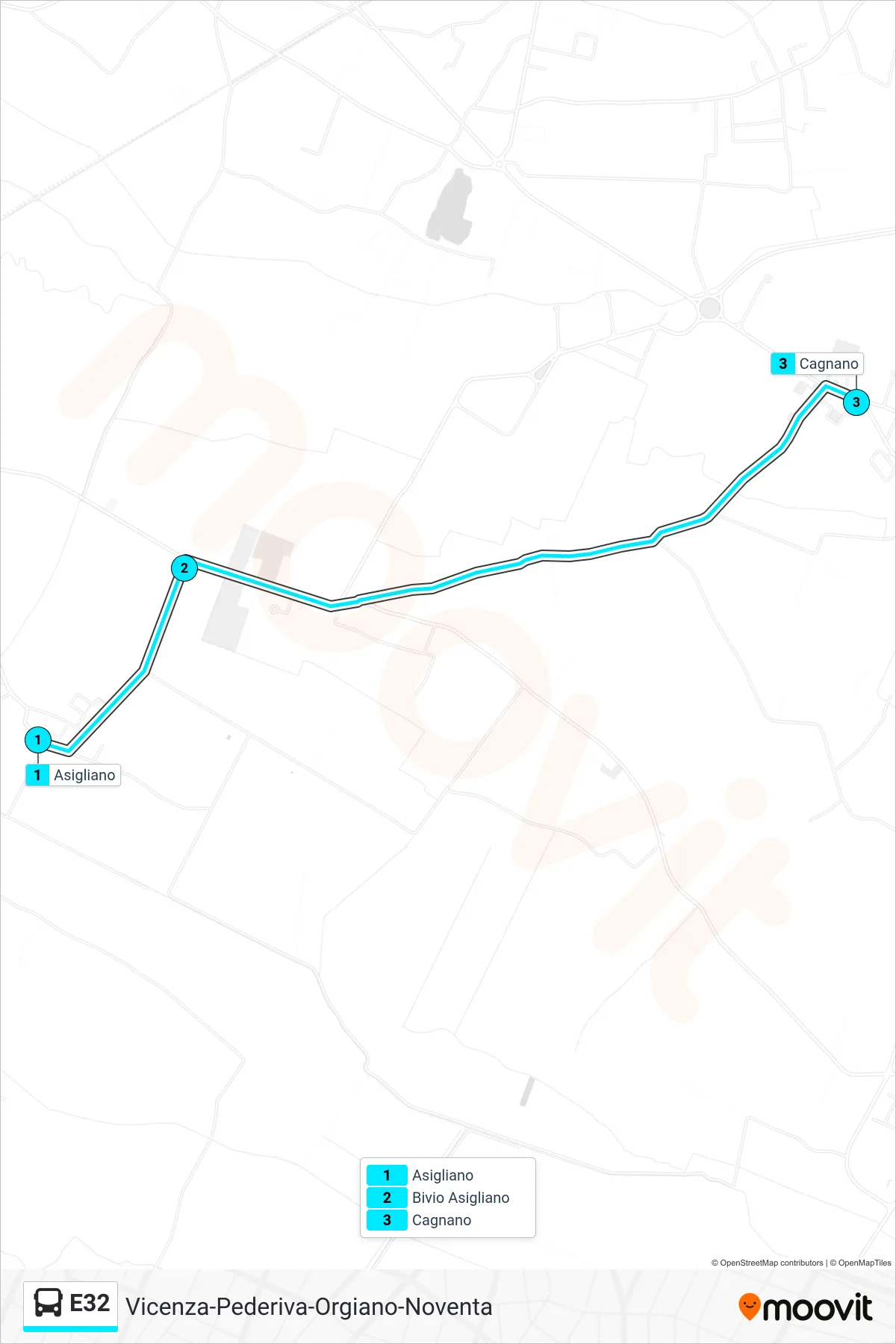 Linea E32 bus (Asigliano > Cagnano) - Percorsi e fermate sulla mappa