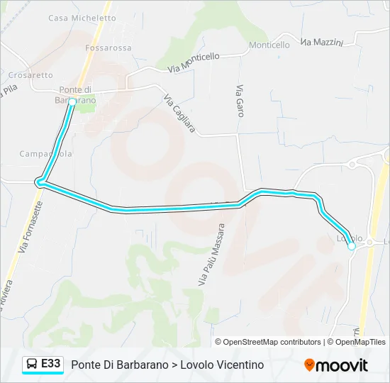 Percorso linea bus E33