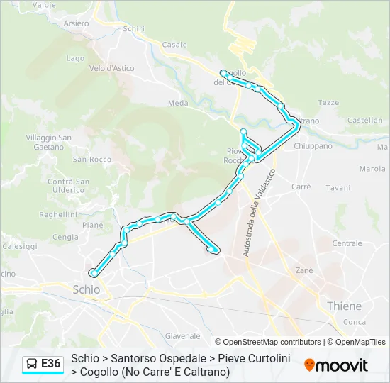 Percorso linea bus E36