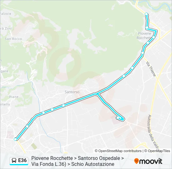 Percorso linea bus E36