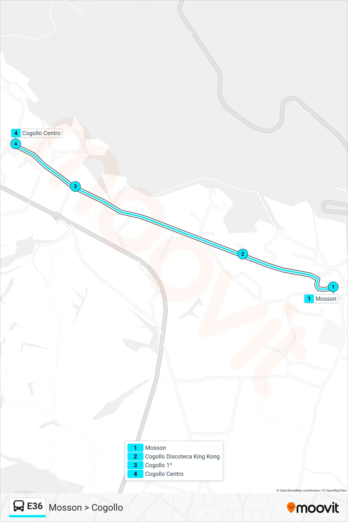 Linea E36 bus (Mosson > Cogollo) - Percorsi e fermate sulla mappa