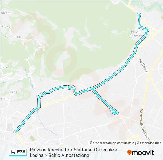 Percorso linea bus E36