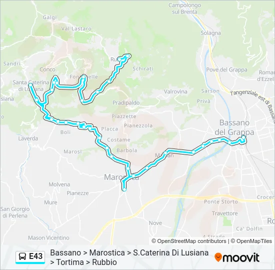 E43 Bus Line Map
