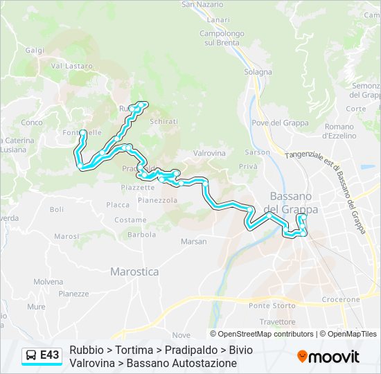 Percorso linea bus E43