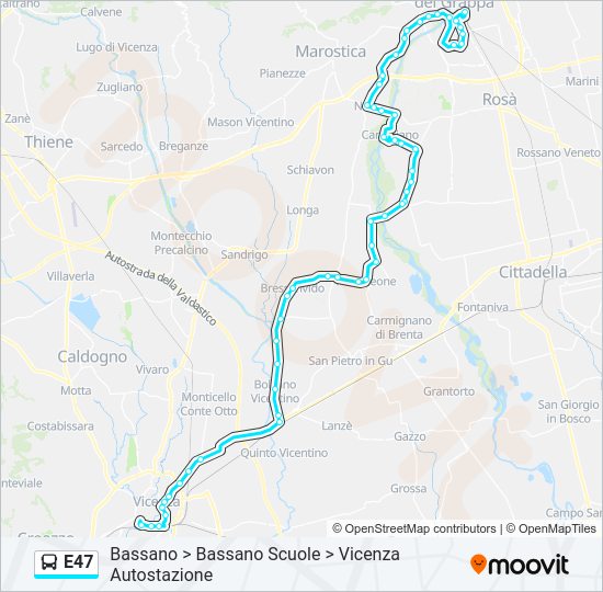 Percorso linea bus E47