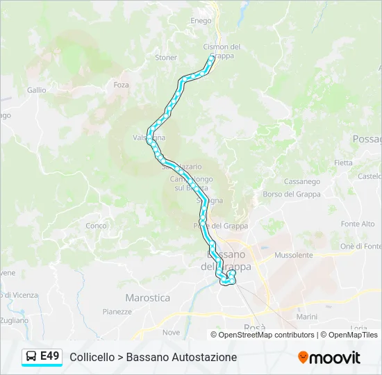 Percorso linea bus E49