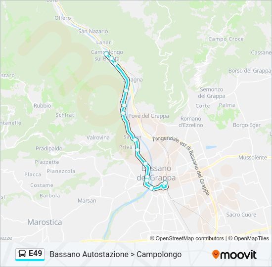 Percorso linea bus E49