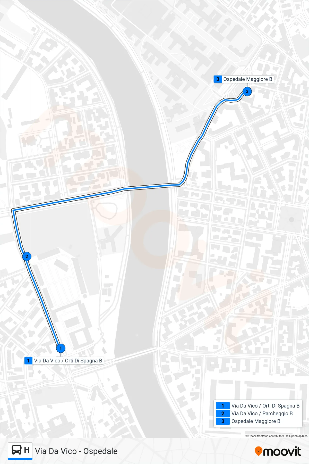 Linea H bus (Ospedale Civile) - Percorsi e fermate sulla mappa