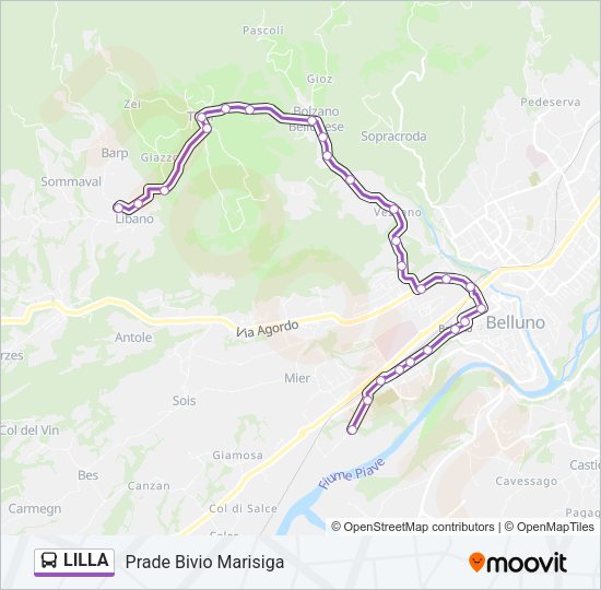 Percorso linea bus LILLA