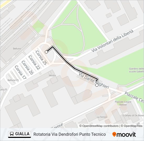 Percorso linea bus GIALLA