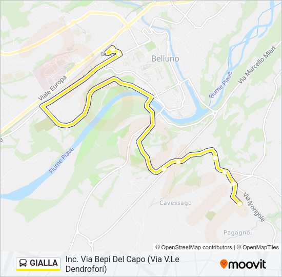 Percorso linea bus GIALLA