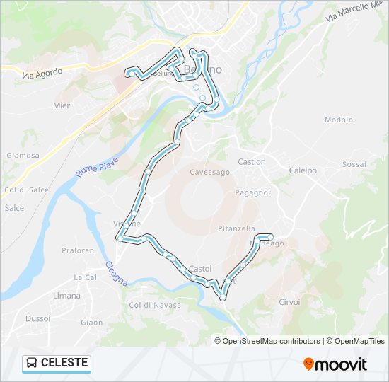 Percorso linea bus CELESTE