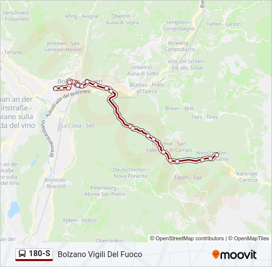 Percorso linea bus 180-S