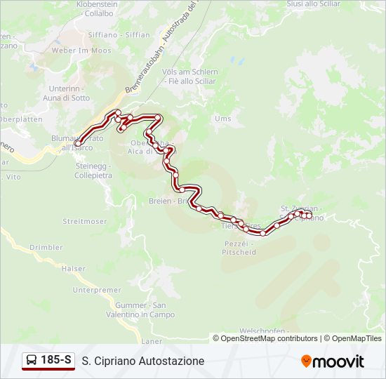 Percorso linea bus 185-S