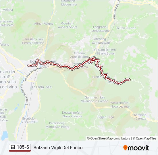 Percorso linea bus 185-S