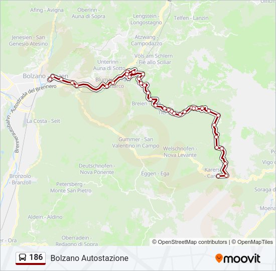 Percorso linea bus 186