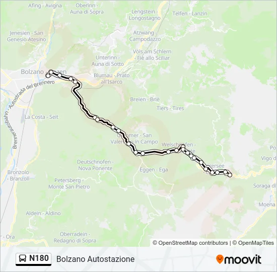 N180 Bus Line Map